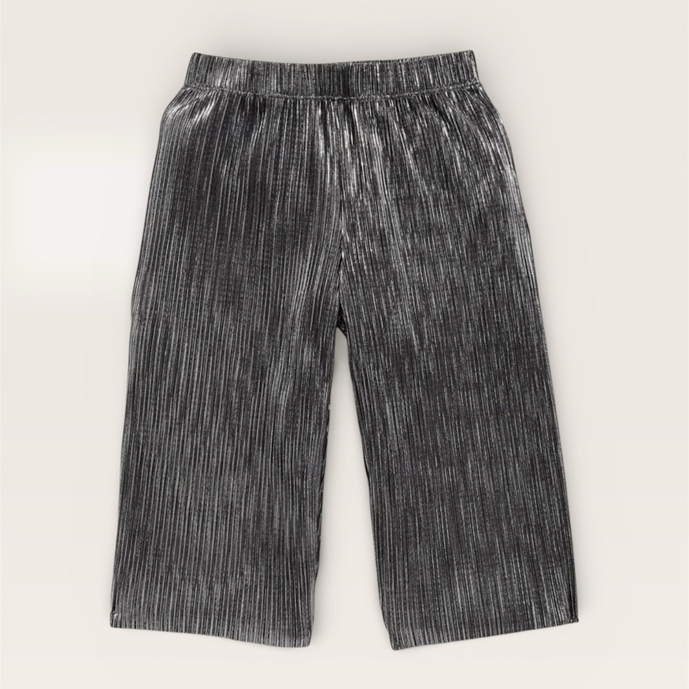 Old Navy Girl Metallic Cropped Wide Leg Pants - Pleated - Silver
